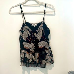 Rebecca Minkoff patterned (black/white/pink/red) tank top w/ button front detail